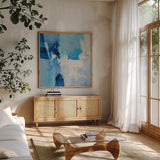 Summer Feeling II by Julia Purinton. Shown in a natural wood frame in a cozy modern living room. Available as an archival giclee rolled canvas, fine art paper, or poster print. SKU 102759a.