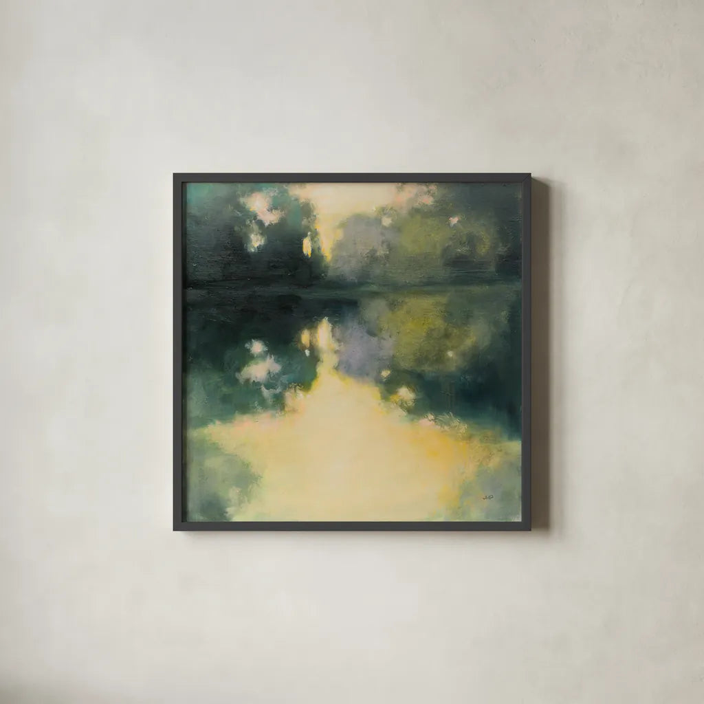 Summer Glow by Julia Purinton. Shown in a sleek black glass frame for a contemporary gallery look. Available as an archival giclee rolled canvas, fine art paper, or poster print. SKU 88399a.