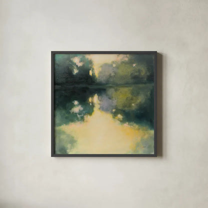 Summer Glow by Julia Purinton. Shown in a sleek black glass frame for a contemporary gallery look. Available as an archival giclee rolled canvas, fine art paper, or poster print. SKU 88399a.