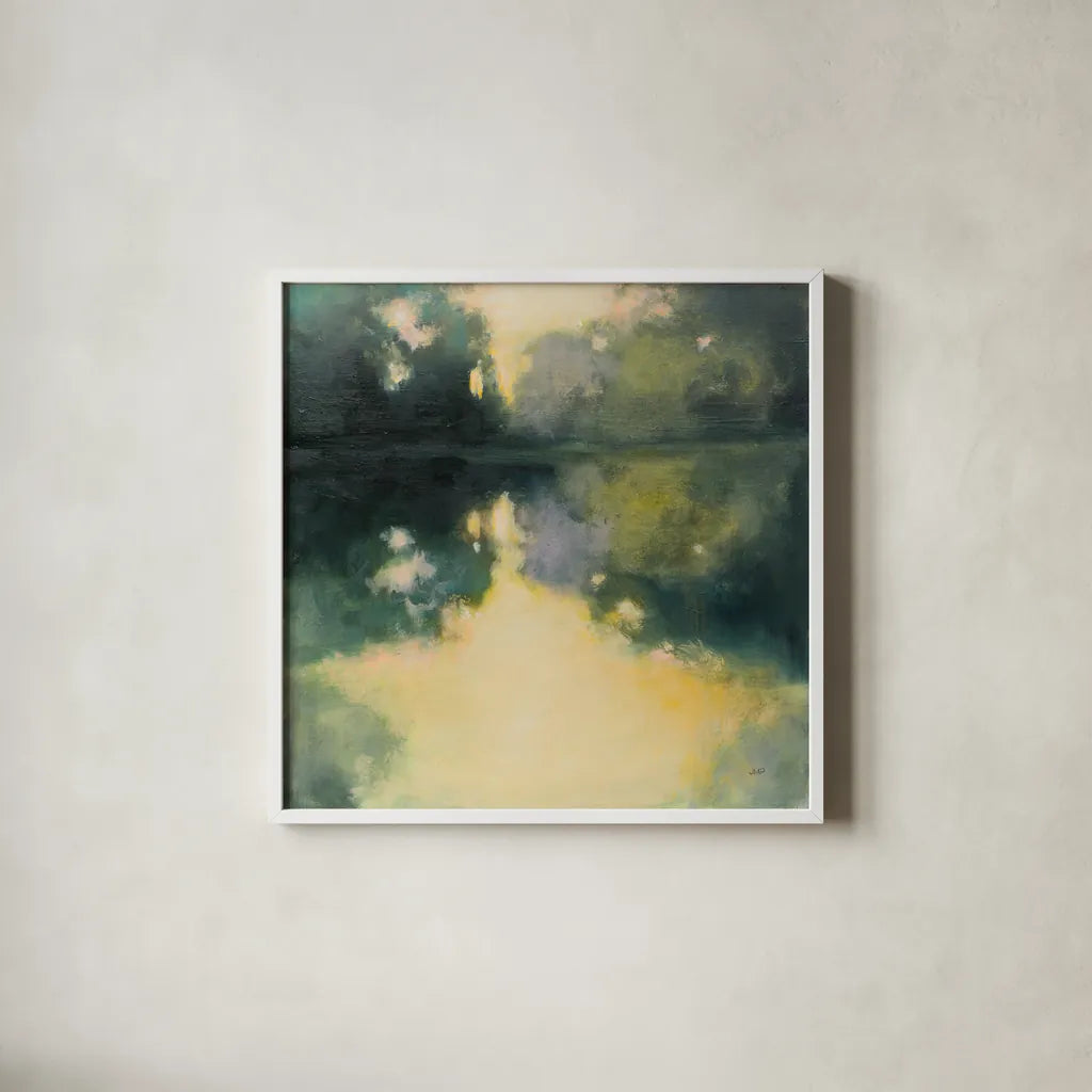 Summer Glow by Julia Purinton. Shown in a crisp white glass frame for a clean and minimalist style. Available as an archival giclee rolled canvas, fine art paper, or poster print. SKU 88399a.