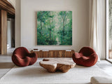 Summer Path v2 Sq by Julia Purinton. Shown as extra-large giant wall art in a modern living room. Available as an archival giclee rolled canvas, fine art paper, or poster print. SKU 95194a.