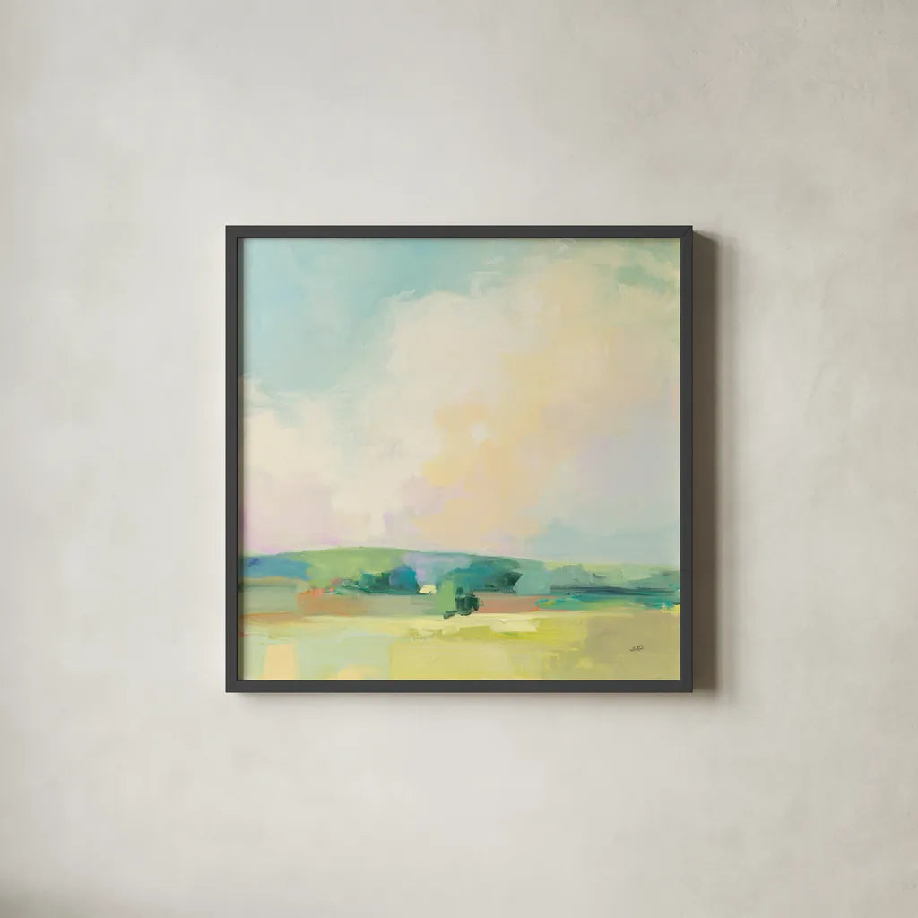 Summer Sky II by Julia Purinton. Shown in a sleek black glass frame for a contemporary gallery look. Available as an archival giclee rolled canvas, fine art paper, or poster print. SKU 58514a.
