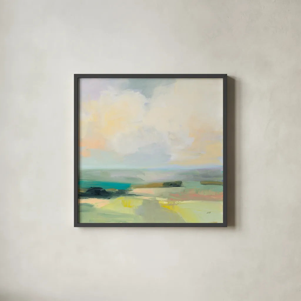 Summer Sky III by Julia Purinton. Shown in a sleek black glass frame for a contemporary gallery look. Available as an archival giclee rolled canvas, fine art paper, or poster print. SKU 58515a.