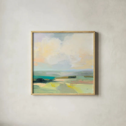 Summer Sky III by Julia Purinton. Shown in a natural wood glass frame for a timeless modern aesthetic. Available as an archival giclee rolled canvas, fine art paper, or poster print. SKU 58515a.