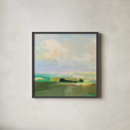 Summer Sky IV by Julia Purinton. Shown in a sleek black glass frame for a contemporary gallery look. Available as an archival giclee rolled canvas, fine art paper, or poster print. SKU 74170a.