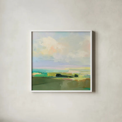 Summer Sky IV by Julia Purinton. Shown in a crisp white glass frame for a clean and minimalist style. Available as an archival giclee rolled canvas, fine art paper, or poster print. SKU 74170a.