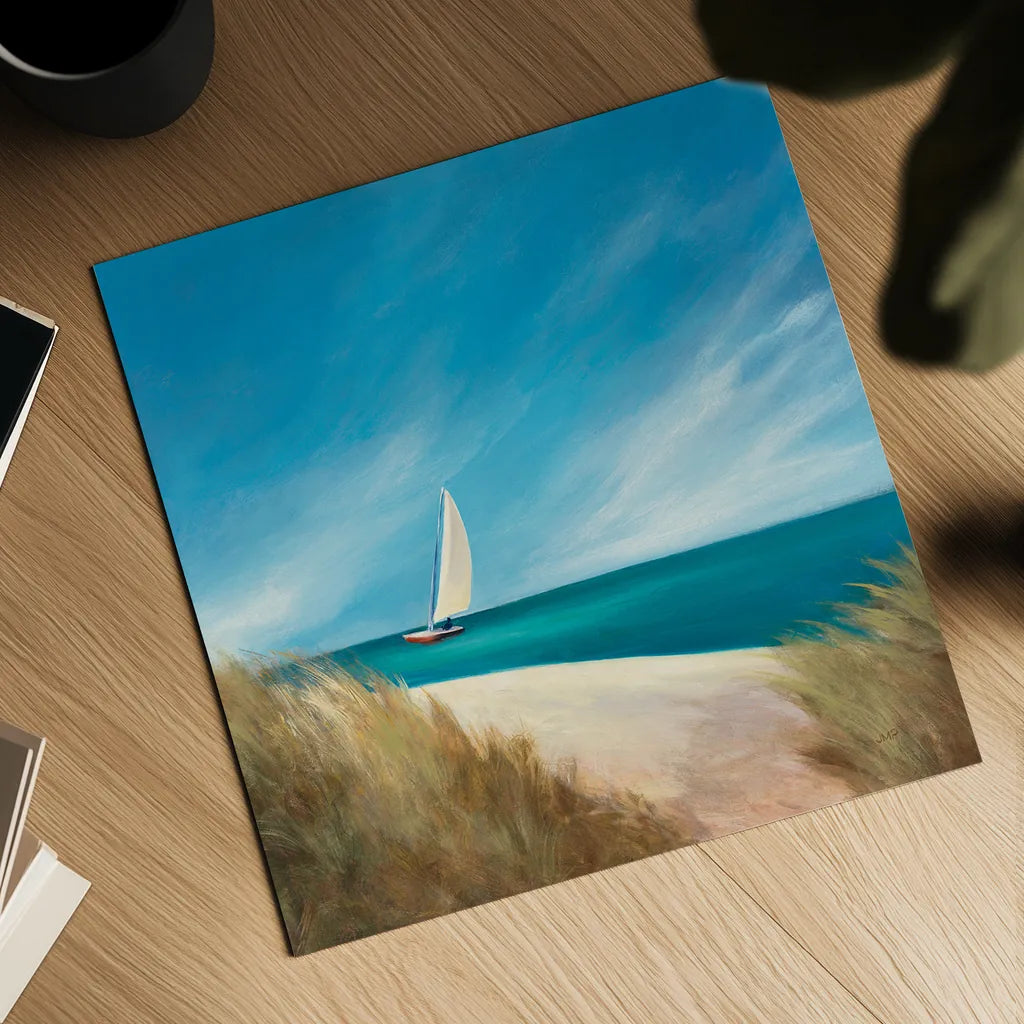 Sunday Sail by Julia Purinton. Shown as a detailed flat fine art print, highlighting archival giclee quality. Available as an archival giclee rolled canvas, fine art paper, or poster print. SKU 11437a.