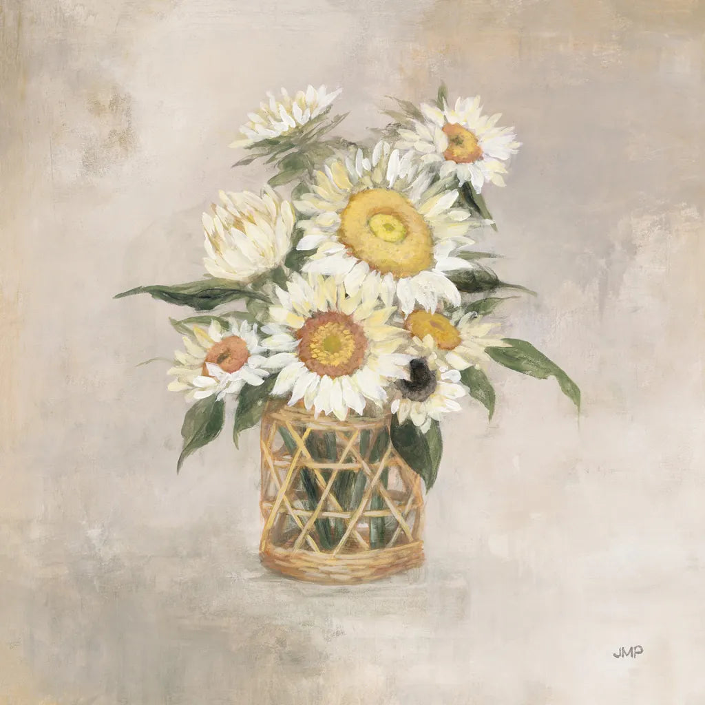 Sunflowers in Rattan by Julia Purinton. SKU 71914a. Archival Giclee Fine art print for wall decor.