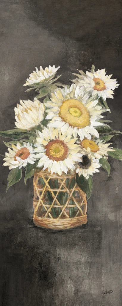 Sunflowers in Rattan Black Panel by Julia Purinton