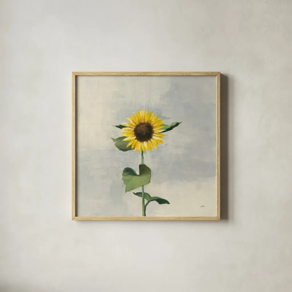 Sunny Blooms II by Julia Purinton. Shown in a natural wood glass frame for a timeless modern aesthetic. Available as an archival giclee rolled canvas, fine art paper, or poster print. SKU 62196a.
