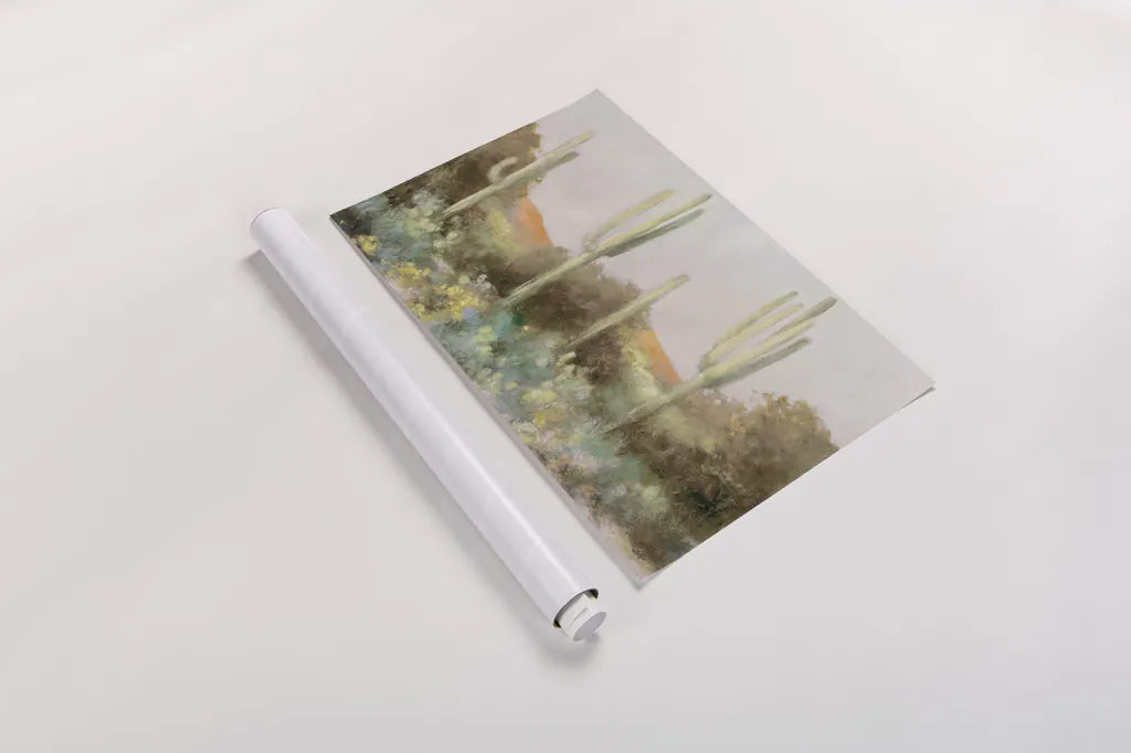 Sunrise Desert III Neutral by Julia Purinton. shown as a rolled paper print. Available as archival giclee rolled canvas, fine art paper, or poster print. SKU 70208i.