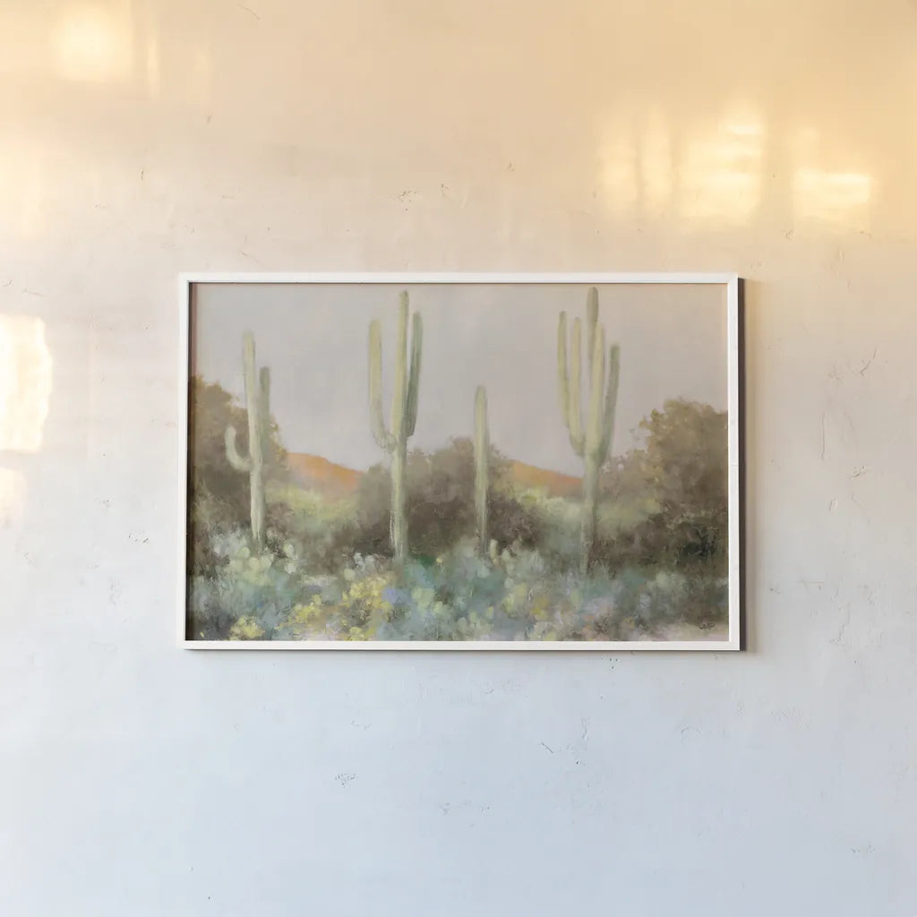 Sunrise Desert III Neutral by Julia Purinton. shown as a paper print in a white frame. Available as a archival giclee rolled canvas, fine art paper, or poster print. SKU 70208i.