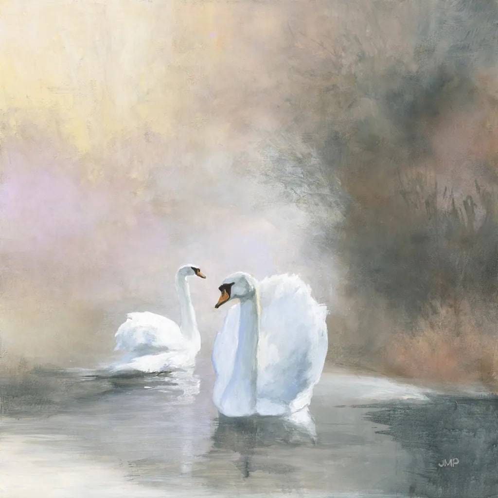 Swans in Mist by Julia Purinton. SKU 76020a. Archival Giclee Fine art print for wall decor.