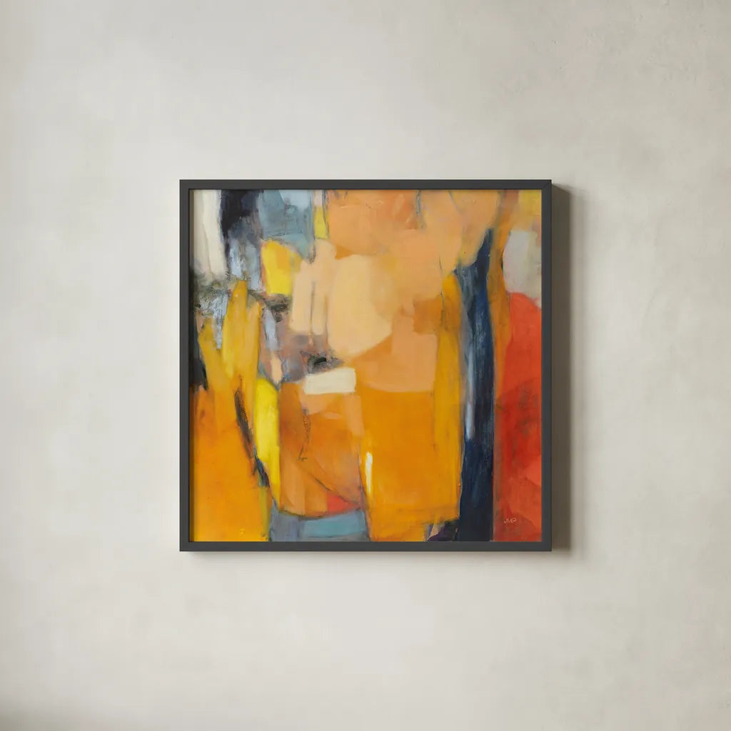 Tangerine Crush by Julia Purinton. Shown in a sleek black glass frame for a contemporary gallery look. Available as an archival giclee rolled canvas, fine art paper, or poster print. SKU 87781a.