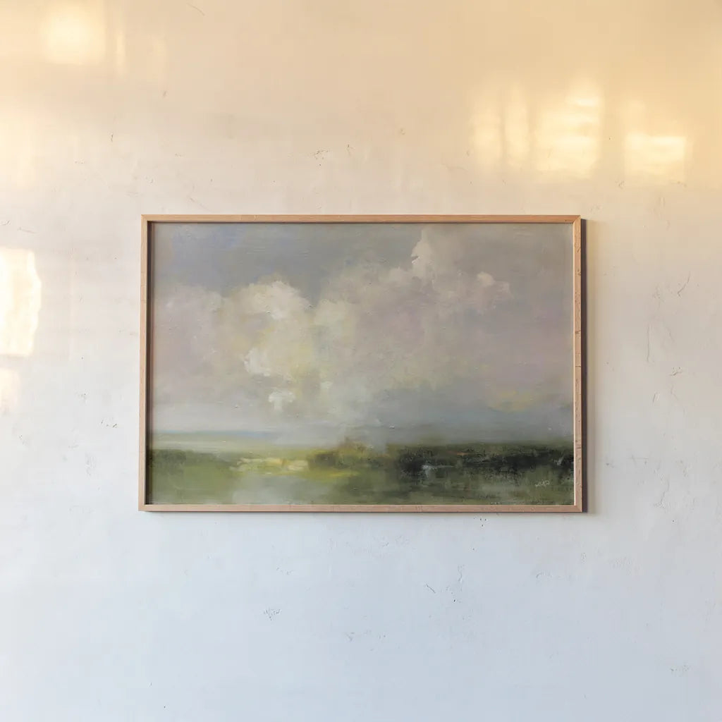 Thoughtful by Julia Purinton. shown as a paper print in a natural frame. Available as a archival giclee rolled canvas, fine art paper, or poster print. SKU 83845i.