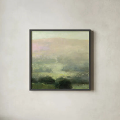 Through the Haze by Julia Purinton. Shown in a sleek black glass frame for a contemporary gallery look. Available as an archival giclee rolled canvas, fine art paper, or poster print. SKU 77490a.
