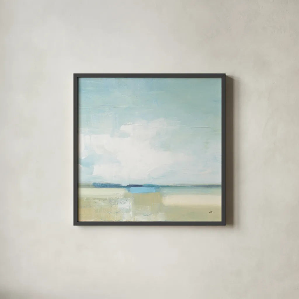 Tidal Retreat Crop by Julia Purinton. Shown in a sleek black glass frame for a contemporary gallery look. Available as an archival giclee rolled canvas, fine art paper, or poster print. SKU 74324a.