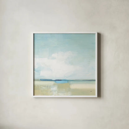 Tidal Retreat Crop by Julia Purinton. Shown in a crisp white glass frame for a clean and minimalist style. Available as an archival giclee rolled canvas, fine art paper, or poster print. SKU 74324a.