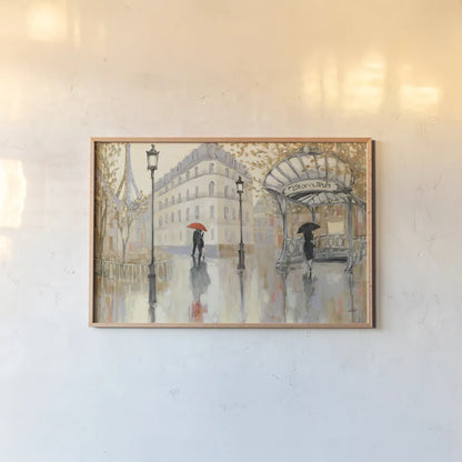 To the Metro by Julia Purinton. shown as a paper print in a natural frame. Available as a archival giclee rolled canvas, fine art paper, or poster print. SKU 18788i.