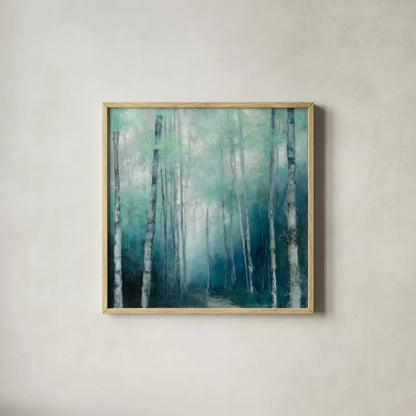 To the Woods by Julia Purinton. Shown in a natural wood glass frame for a timeless modern aesthetic. Available as an archival giclee rolled canvas, fine art paper, or poster print. SKU 62754a.