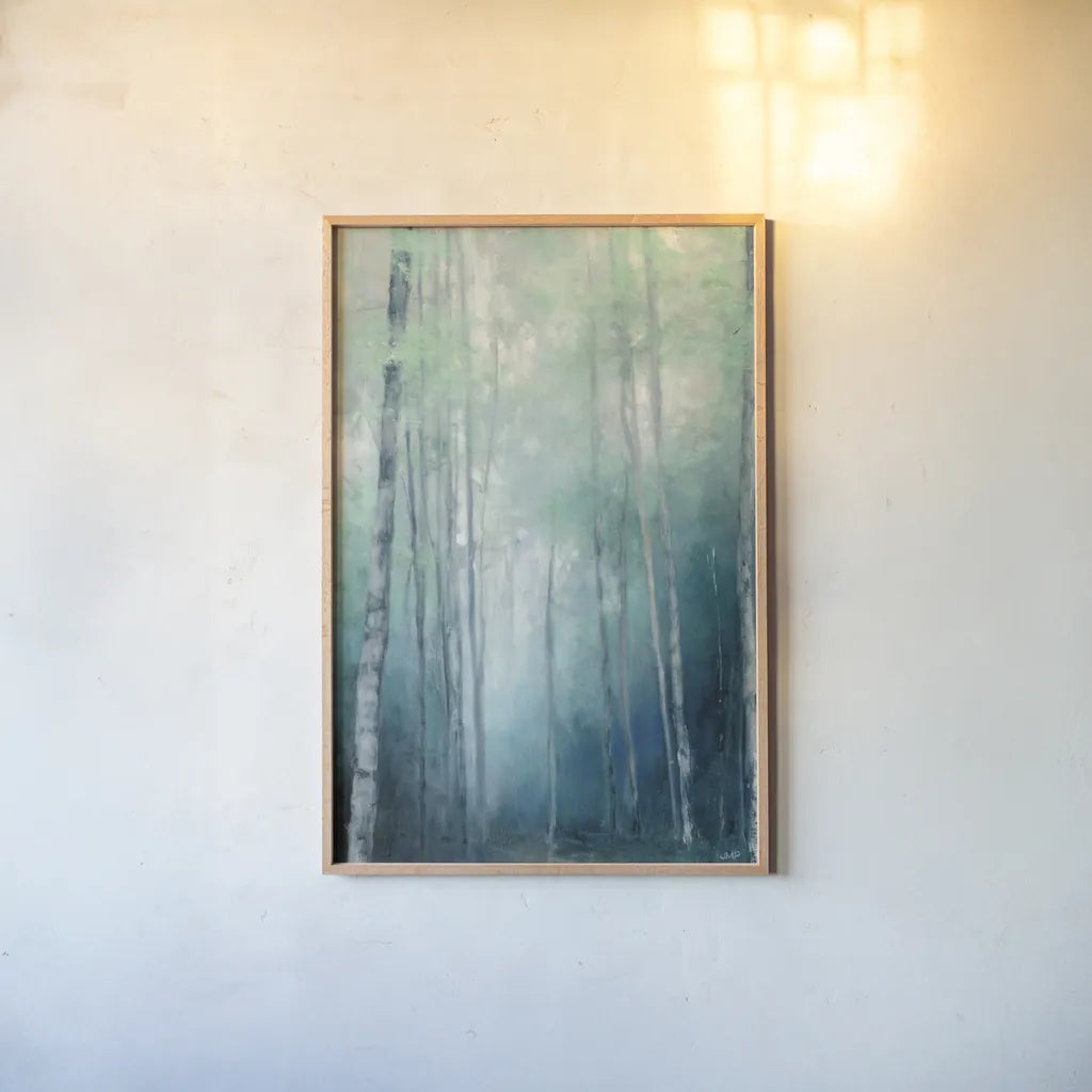 To the Woods Crop by Julia Purinton. shown as a paper print in a natural frame. Available as a archival giclee rolled canvas, fine art paper, or poster print. SKU 62754h.