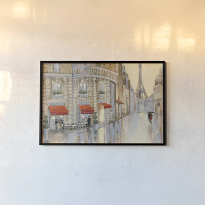 Touring Paris Couple by Julia Purinton. shown as a paper print in a black flame. Available as a archival giclee rolled canvas, fine art paper, or poster print. SKU 18793i.