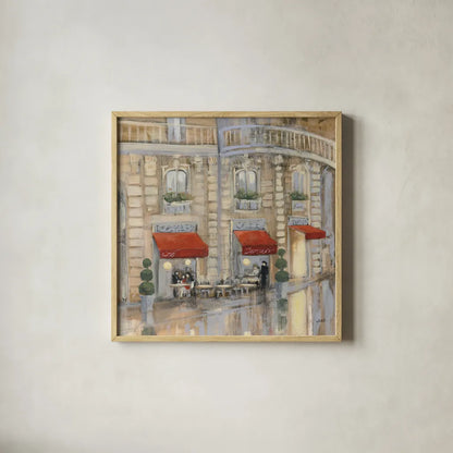 Touring Paris Couple II by Julia Purinton. Shown in a natural wood glass frame for a timeless modern aesthetic. Available as an archival giclee rolled canvas, fine art paper, or poster print. SKU 21837a.