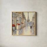 Touring Paris Couple III by Julia Purinton. Shown in a natural wood glass frame for a timeless modern aesthetic. Available as an archival giclee rolled canvas, fine art paper, or poster print. SKU 21838a.