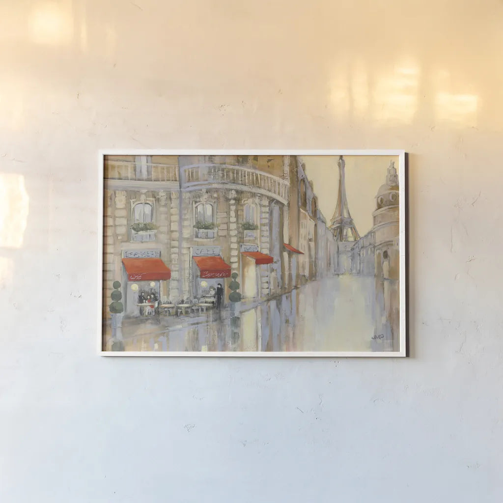 Touring Paris Crop by Julia Purinton. shown as a paper print in a white frame. Available as a archival giclee rolled canvas, fine art paper, or poster print. SKU 18792i.