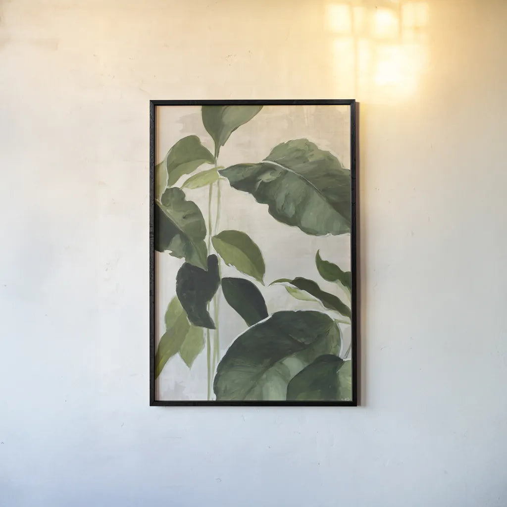 Tropical Study II Crop by Julia Purinton. shown as a paper print in a black flame. Available as a archival giclee rolled canvas, fine art paper, or poster print. SKU 70135h.