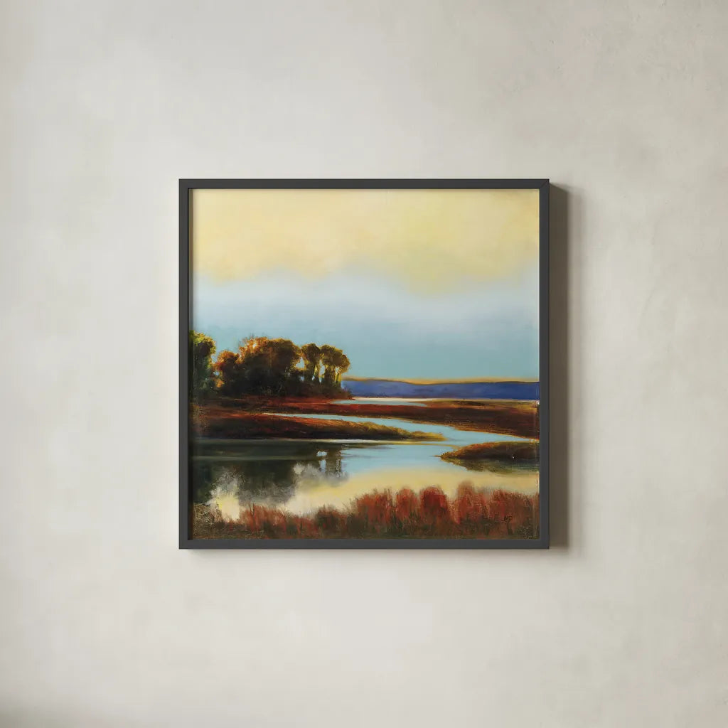 Twilight by Julia Purinton. Shown in a sleek black glass frame for a contemporary gallery look. Available as an archival giclee rolled canvas, fine art paper, or poster print. SKU 19682a.