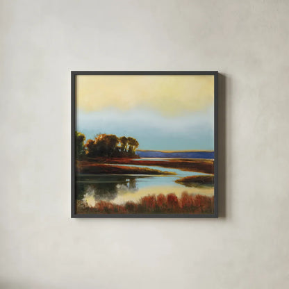Twilight by Julia Purinton. Shown in a sleek black glass frame for a contemporary gallery look. Available as an archival giclee rolled canvas, fine art paper, or poster print. SKU 19682a.