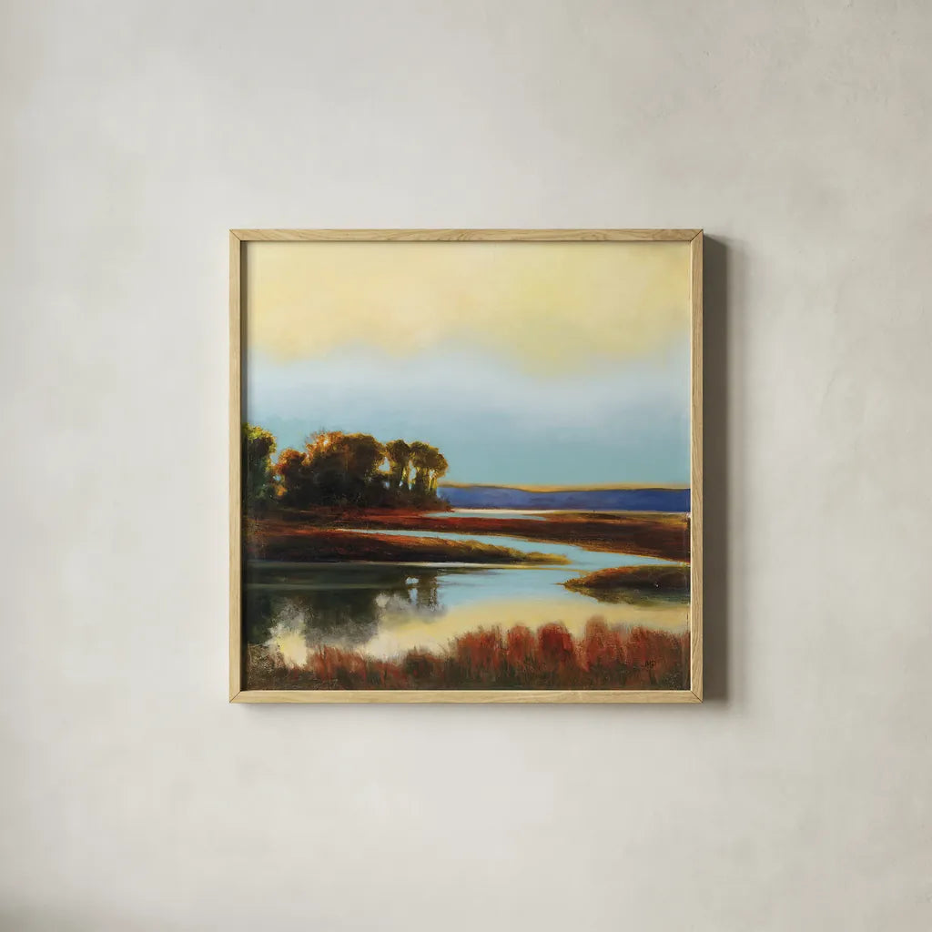 Twilight by Julia Purinton. Shown in a natural wood glass frame for a timeless modern aesthetic. Available as an archival giclee rolled canvas, fine art paper, or poster print. SKU 19682a.
