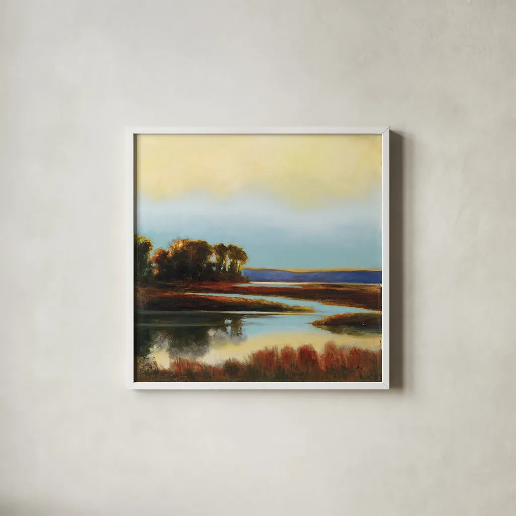 Twilight by Julia Purinton. Shown in a crisp white glass frame for a clean and minimalist style. Available as an archival giclee rolled canvas, fine art paper, or poster print. SKU 19682a.
