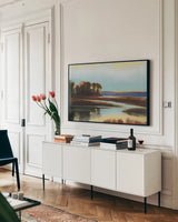 Twilight Crop by Julia Purinton. shown as a framed stretched canvas in a living room above a console. Available as a archival giclee rolled canvas, fine art paper, or poster print. SKU 19682i.