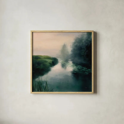 Twilight Fog by Julia Purinton. Shown in a natural wood glass frame for a timeless modern aesthetic. Available as an archival giclee rolled canvas, fine art paper, or poster print. SKU 45447a.
