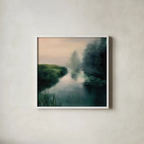 Twilight Fog by Julia Purinton. Shown in a crisp white glass frame for a clean and minimalist style. Available as an archival giclee rolled canvas, fine art paper, or poster print. SKU 45447a.