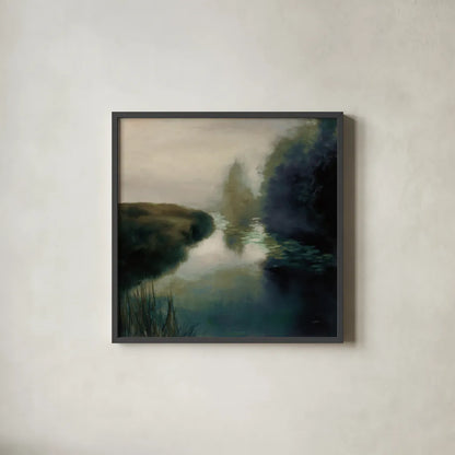 Twilight Fog Dark by Julia Purinton. Shown in a sleek black glass frame for a contemporary gallery look. Available as an archival giclee rolled canvas, fine art paper, or poster print. SKU 78313a.