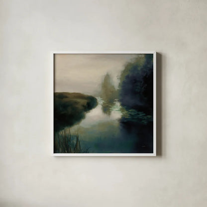 Twilight Fog Dark by Julia Purinton. Shown in a crisp white glass frame for a clean and minimalist style. Available as an archival giclee rolled canvas, fine art paper, or poster print. SKU 78313a.