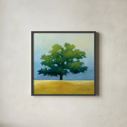 Under the Oak I by Julia Purinton. Shown in a sleek black glass frame for a contemporary gallery look. Available as an archival giclee rolled canvas, fine art paper, or poster print. SKU 21999a.