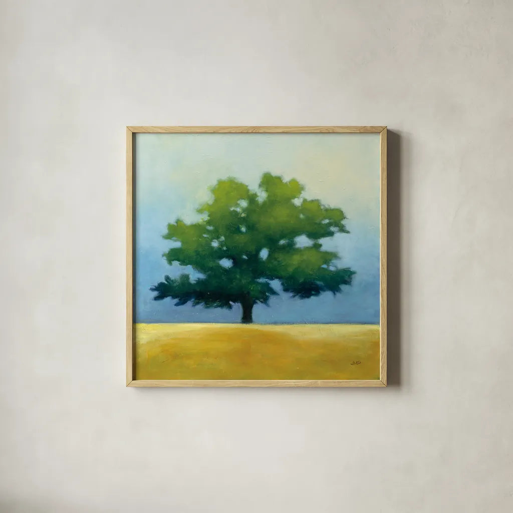 Under the Oak I by Julia Purinton. Shown in a natural wood glass frame for a timeless modern aesthetic. Available as an archival giclee rolled canvas, fine art paper, or poster print. SKU 21999a.