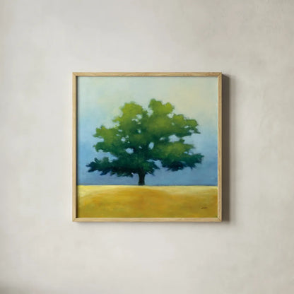 Under the Oak I by Julia Purinton. Shown in a natural wood glass frame for a timeless modern aesthetic. Available as an archival giclee rolled canvas, fine art paper, or poster print. SKU 21999a.