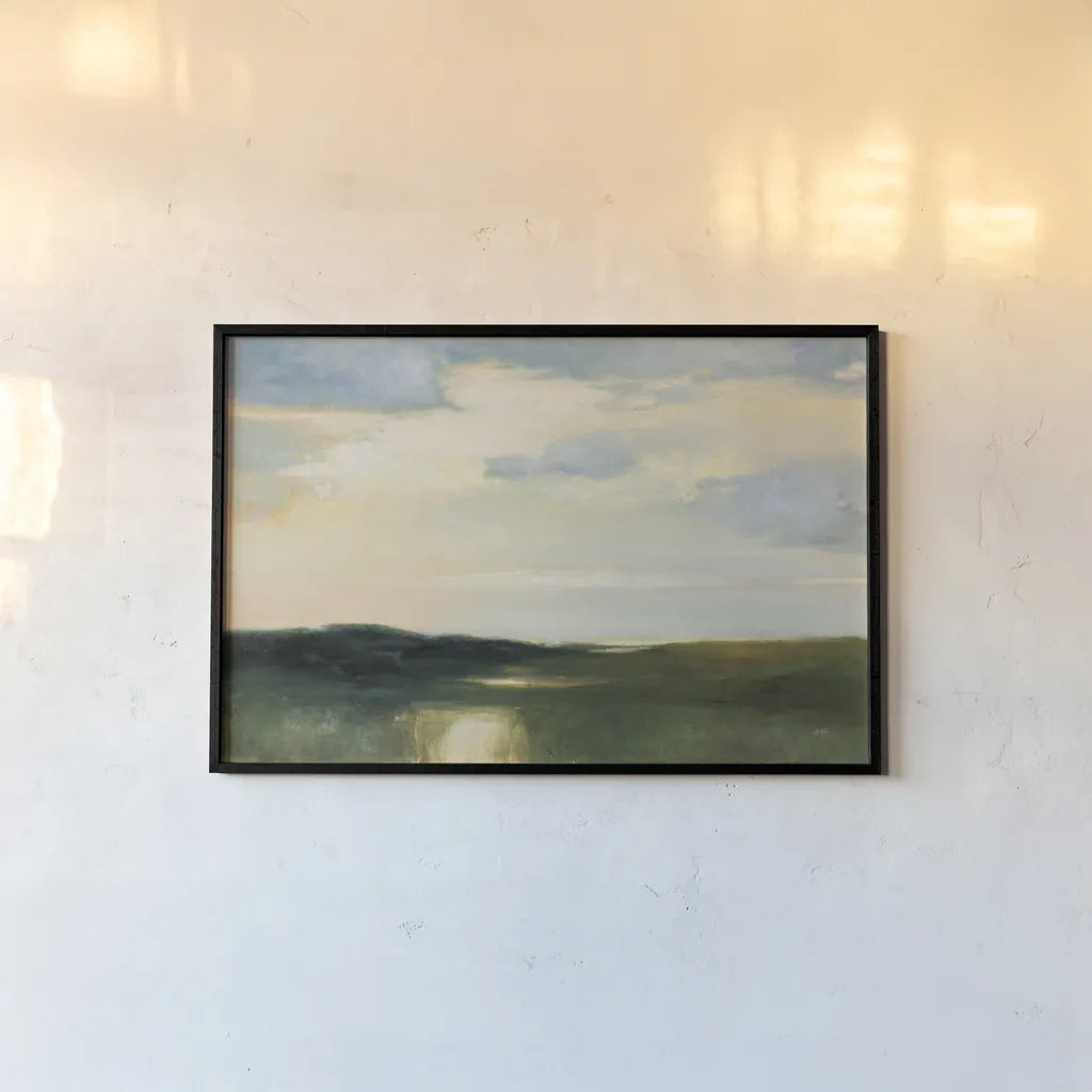 Verdant Horizon by Julia Purinton. shown as a paper print in a black flame. Available as a archival giclee rolled canvas, fine art paper, or poster print. SKU 95220i.