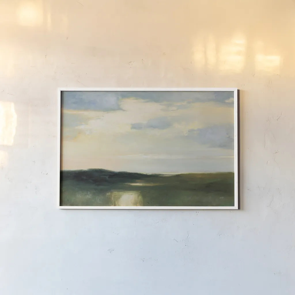 Verdant Horizon by Julia Purinton. shown as a paper print in a white frame. Available as a archival giclee rolled canvas, fine art paper, or poster print. SKU 95220i.