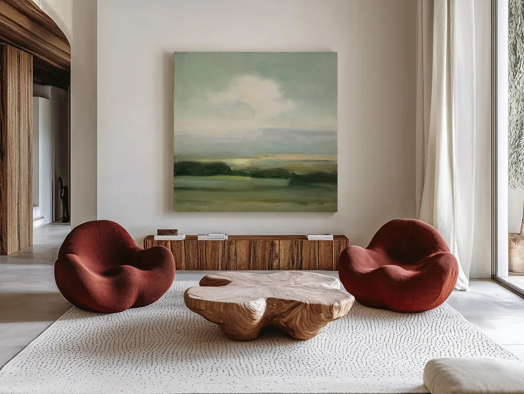 View from the Top by Julia Purinton. Shown as extra-large giant wall art in a modern living room. Available as an archival giclee rolled canvas, fine art paper, or poster print. SKU 68559a.