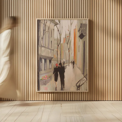 Village Promenade Neutral by Julia Purinton. shown as over sized large wall art. Available as an archival giclee rolled canvas, fine art paper, or poster print. SKU 15621h.