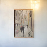 Village Promenade Neutral by Julia Purinton. shown as a paper print in a natural frame. Available as a archival giclee rolled canvas, fine art paper, or poster print. SKU 15621h.