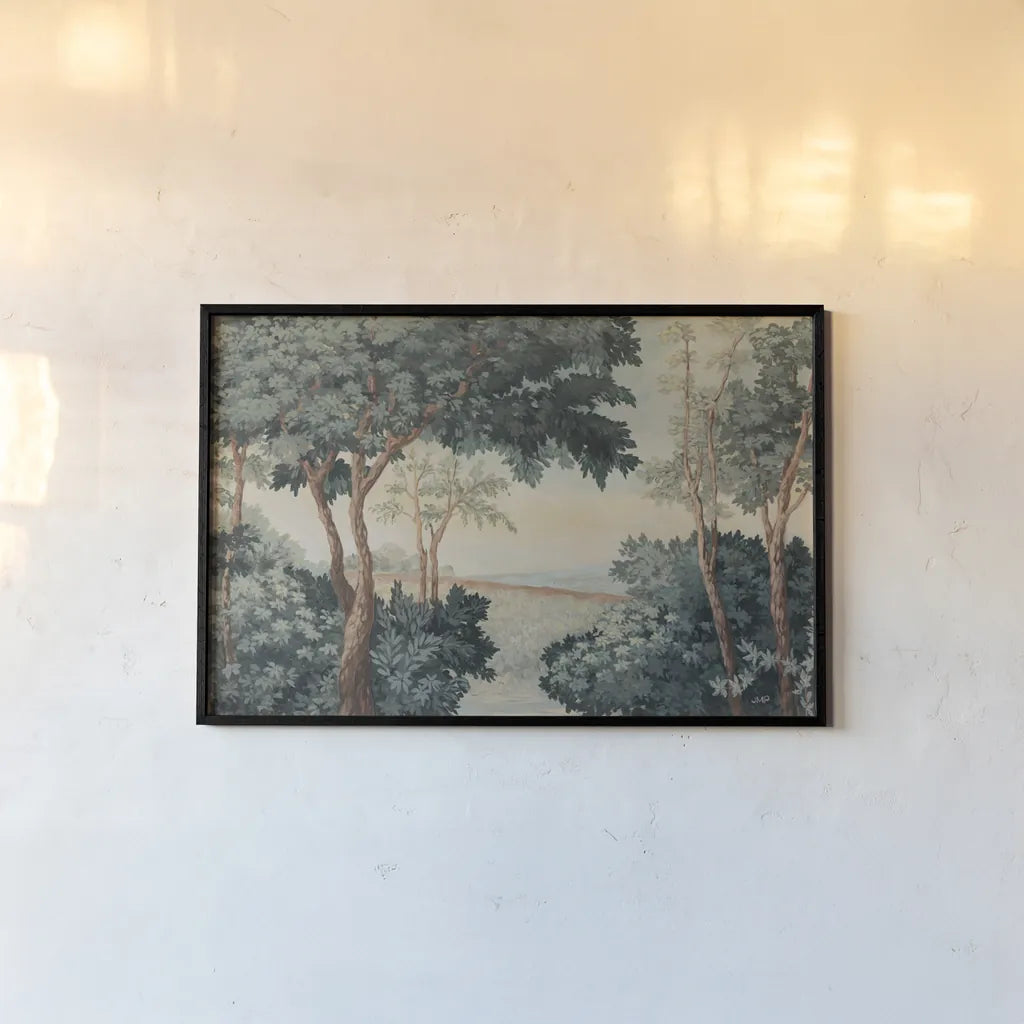 Vintage Grove by Julia Purinton. shown as a paper print in a black flame. Available as a archival giclee rolled canvas, fine art paper, or poster print. SKU 102422i.