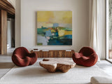 Voyage by Julia Purinton. Shown as extra-large giant wall art in a modern living room. Available as an archival giclee rolled canvas, fine art paper, or poster print. SKU 90244a.
