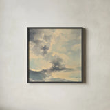 Warm Evening Clouds by Julia Purinton. Shown in a sleek black glass frame for a contemporary gallery look. Available as an archival giclee rolled canvas, fine art paper, or poster print. SKU 70267a.